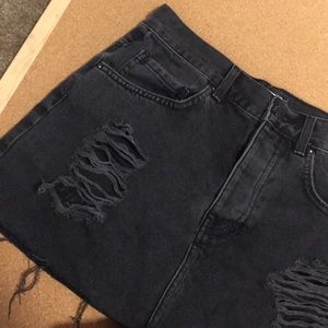 Distressed Black Jean Skirt